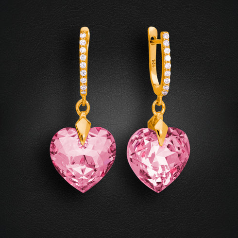 Серебряные серьги "Iemīlējusies Sirds III (Rose)" с кристаллами Swarovski™